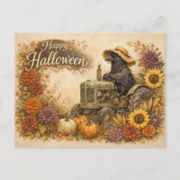 Récolte de tracteur de corbeau d'Halloween vintage