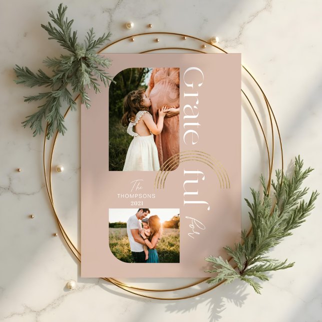 Cartes Pour Fêtes Annuelles Reconnaissant Pour Vous Arche Géométrique Moderne  (Grateful For You Modern Geometric Arch Two Photos Holiday Card)