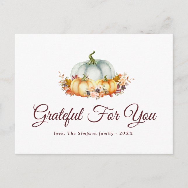 Cartes Pour Fêtes Annuelles Reconnaissant pour vous | Thanksgiving (Devant)