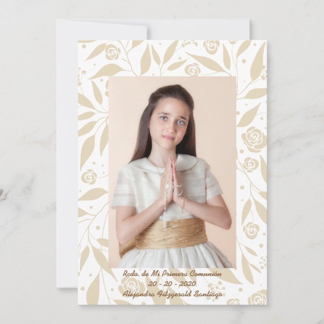 Cartes Pour Fêtes Annuelles Recuerdo de Mi Primera Comunión Hojas Doradas (Devant)