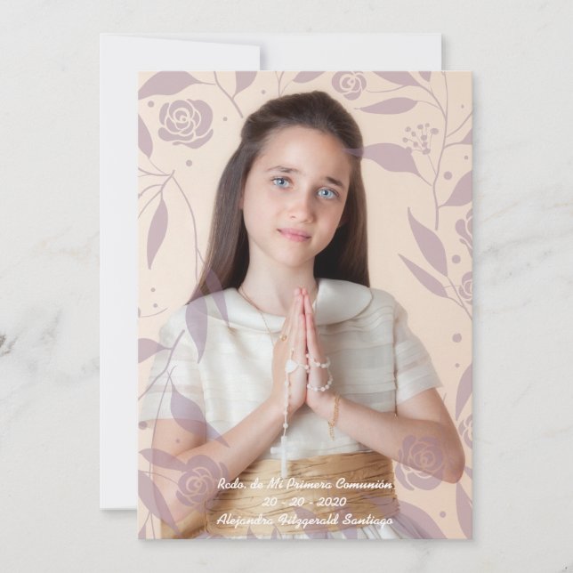 Cartes Pour Fêtes Annuelles Recuerdo de Mi Primera Comunión Hojas Malvas (Devant)