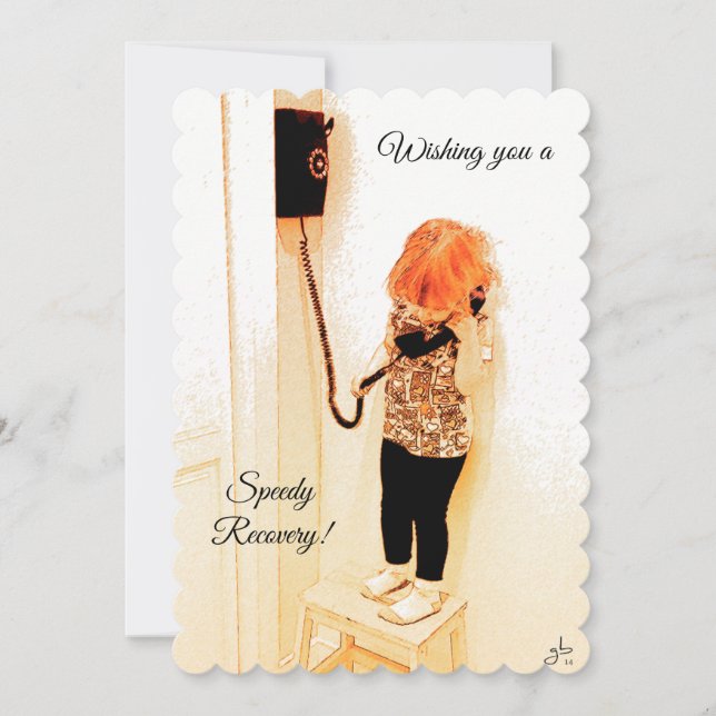 Cartes Pour Fêtes Annuelles Récupération rapide, Petite fille, Vieux téléphone (Devant)