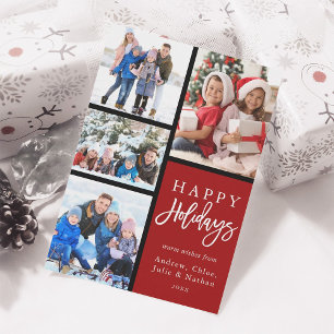 Cartes Pour Fêtes Annuelles Red 4 Photo Collage Moderne Joyeux Vacances