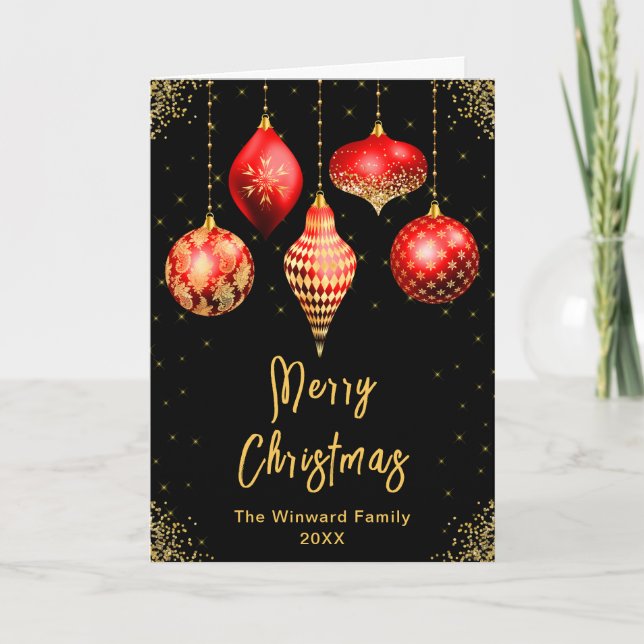 Cartes Pour Fêtes Annuelles Red and Gold Ornaments Merry Christmas (Devant)