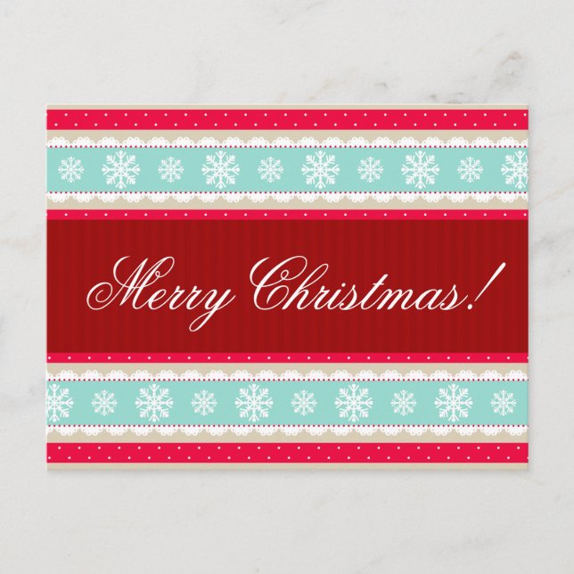 Cartes Pour Fêtes Annuelles Red Aqua Snowflakes Motif "Joyeux Noël" (Devant)
