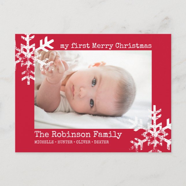 Cartes Pour Fêtes Annuelles Red Baby Holiday First Christmas Photo Snowflakes (Devant)