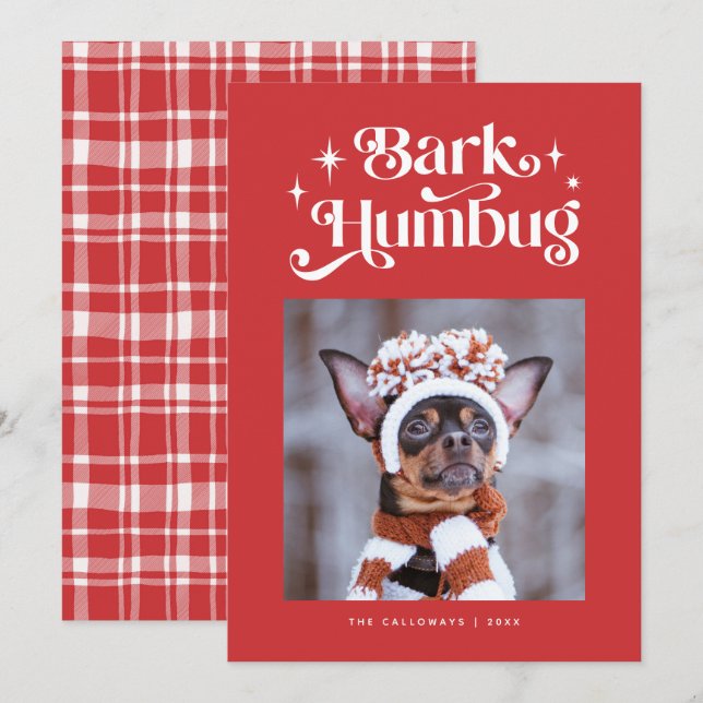 Cartes Pour Fêtes Annuelles Red BARK HUMBUG Funny Chien Photo Noël (Devant / Derrière)
