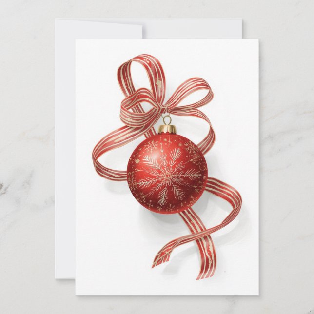 Cartes Pour Fêtes Annuelles Red Bauble Ornament Gold Snowflake Ribbon (Devant)