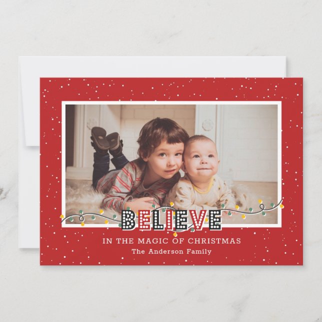 Cartes Pour Fêtes Annuelles Red Believe In the Magic Photo Christmas Cards (Devant)