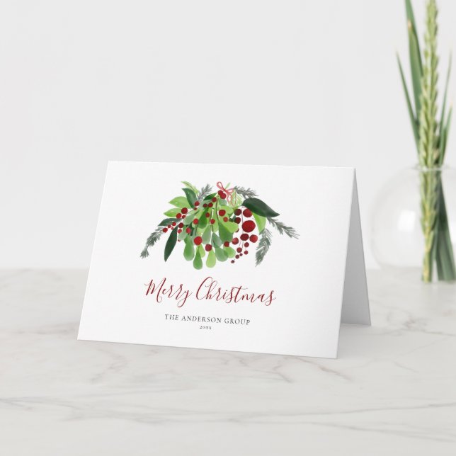 Cartes Pour Fêtes Annuelles Red Berries Green Logo d'entreprise Noël (Devant)