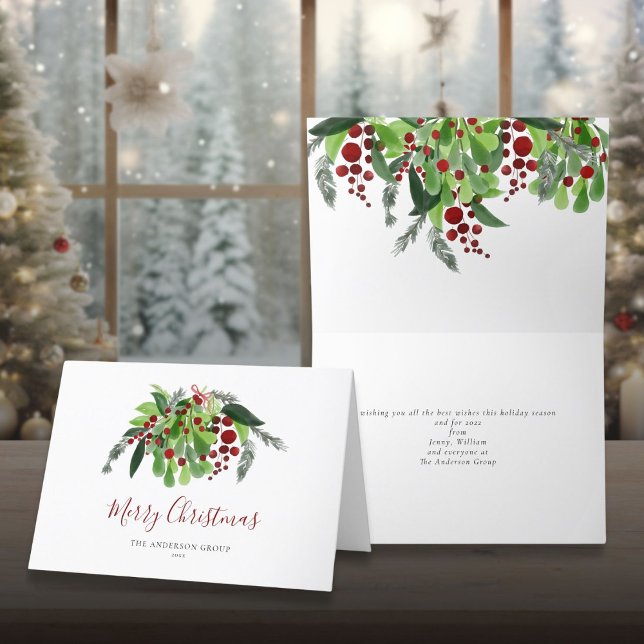 Cartes Pour Fêtes Annuelles Red Berries Greenery Entreprise Noël (Red Berries Greenery Corporate Business Christmas Holiday Card)