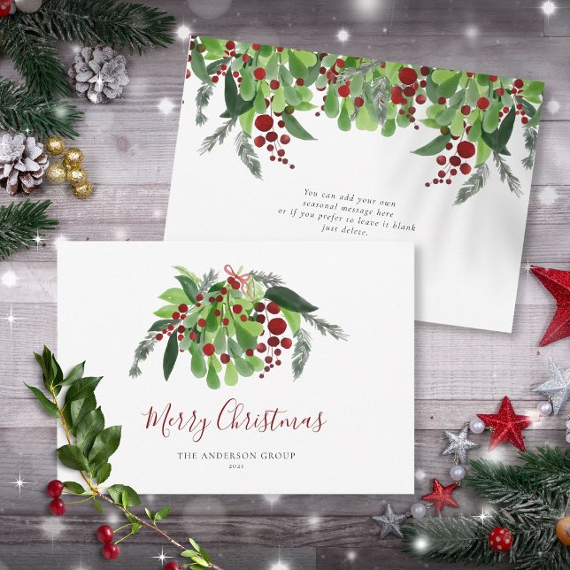 Cartes Pour Fêtes Annuelles Red Berries Greenery Entreprise Noël (Red Berries Greenery Corporate Business Christmas Holiday Card)