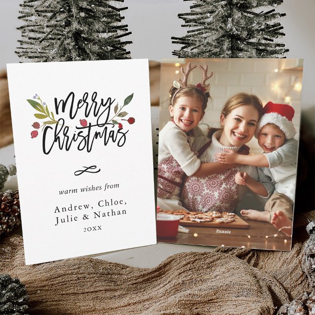 Cartes Pour Fêtes Annuelles Red Berries Joyeux Noël Photo (Front & Back)