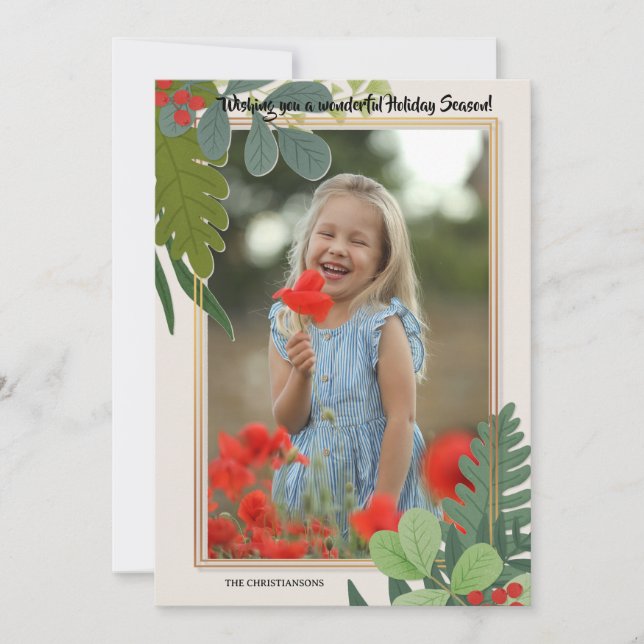 Cartes Pour Fêtes Annuelles Red Berries Photo Frame Holiday Greeting Card (Devant)
