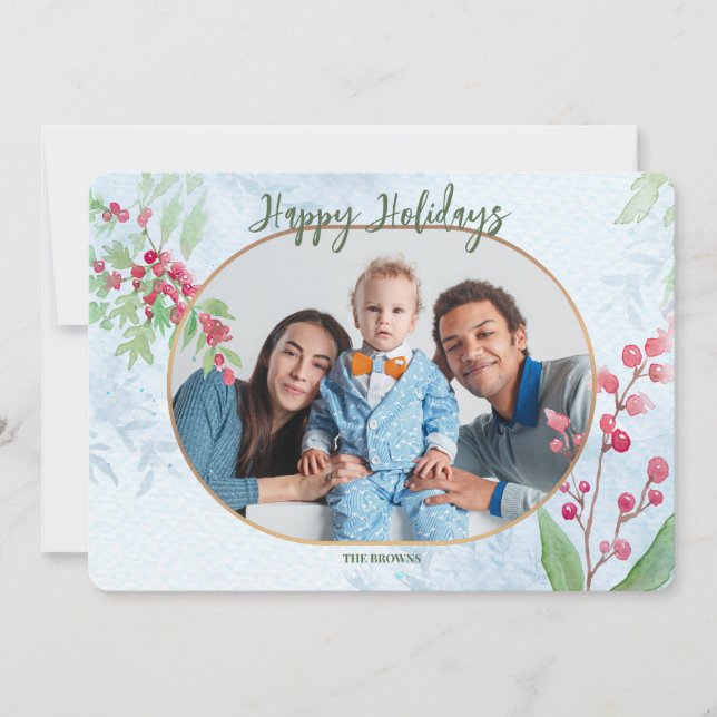 Cartes Pour Fêtes Annuelles Red Berries Photo Holiday Greeting Card (Devant)