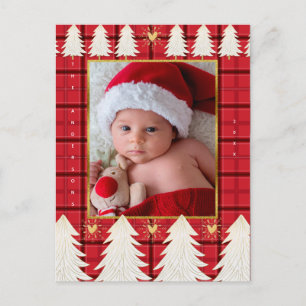 Cartes Pour Fêtes Annuelles Red Black Plaid & White Trees Rustic Holiday Photo