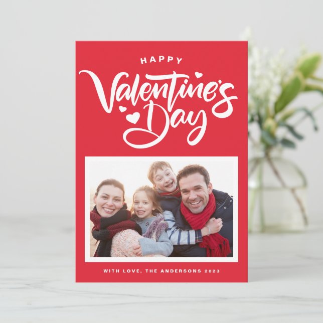 Cartes Pour Fêtes Annuelles Red Bold Modern Calligraphy Photo Saint Valentin (Debout devant)