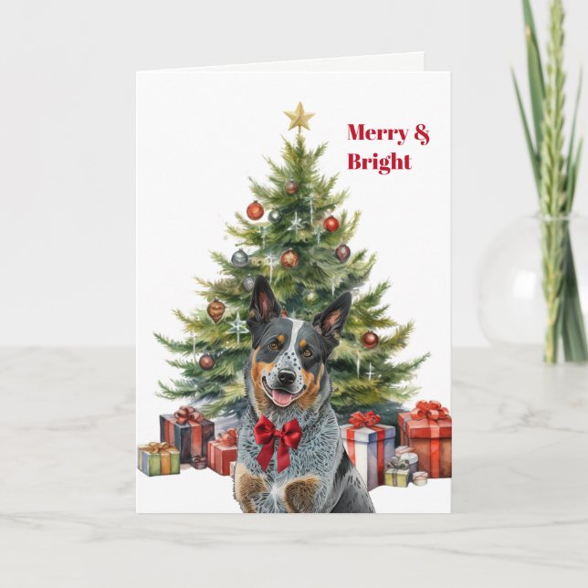 Cartes Pour Fêtes Annuelles Red Bow Australian Cattle Dog Christmas Tree Card (Devant)