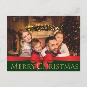 Cartes Pour Fêtes Annuelles Red Bow Golden Sparking Joyeux Noël Photo