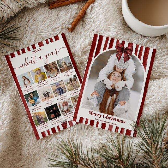 Cartes Pour Fêtes Annuelles Red Bow Stripe Plaid Christmas Photo Year Review (Red Bow Stripe Plaid Christmas Photo Year Review Holiday Card)