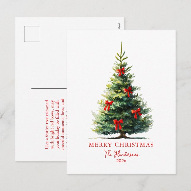 Cartes Pour Fêtes Annuelles Red Bows Ribbons Merry Tree  (Devant / Derrière)
