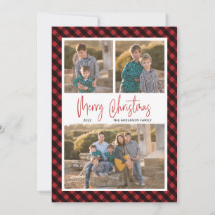 Cartes Pour Fêtes Annuelles Red Buffalo Check Plaid 3 Photo Collage Noël