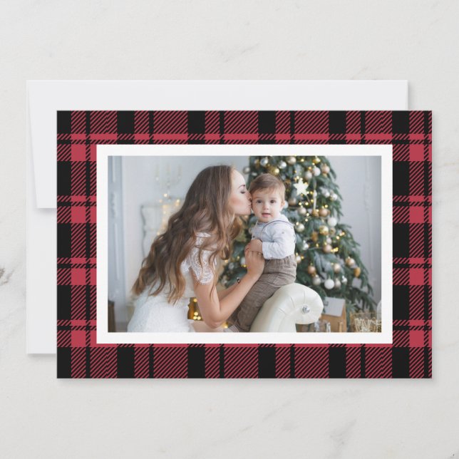Cartes Pour Fêtes Annuelles Red Buffalo Plaid Christmas Photo (Devant)