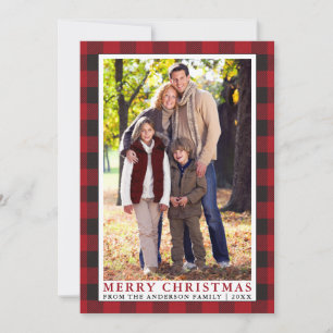 Cartes Pour Fêtes Annuelles Red Buffalo Plaid Family Photo Joyeux Noël