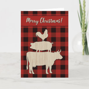Cartes Pour Fêtes Annuelles Red Buffalo Plaid Farm Animaux, Noël