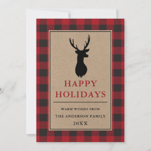 Cartes Pour Fêtes Annuelles Red Buffalo Plaid Happy Holidays Deer Kraft