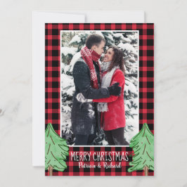 Cartes Pour Fêtes Annuelles Red Buffalo Plaid Pine Tree Joyeux Noël Photo