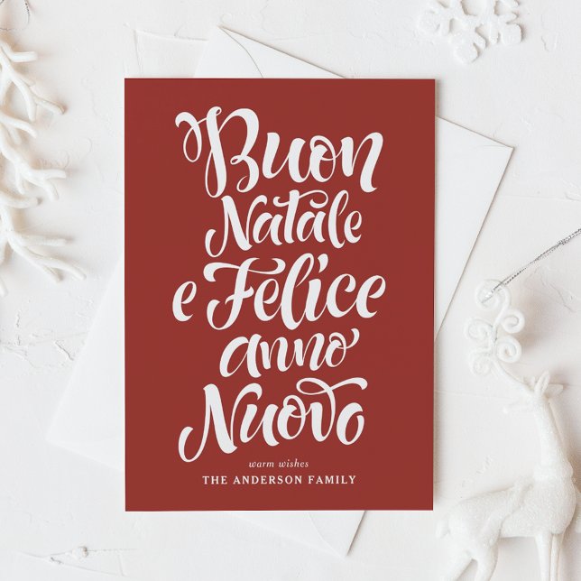 Cartes Pour Fêtes Annuelles Red Buon Natale e Felice Anno Nuovo Script (Créateur téléchargé)