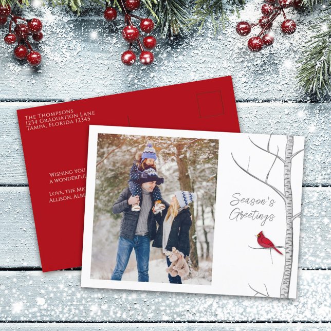 Cartes Pour Fêtes Annuelles Red Cardinal Woodland Winter Tree Multi One Photo (Créateur téléchargé)