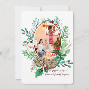 Cartes Pour Fêtes Annuelles Red Christmas Holly Berry Pine Cone Wreath avec ph