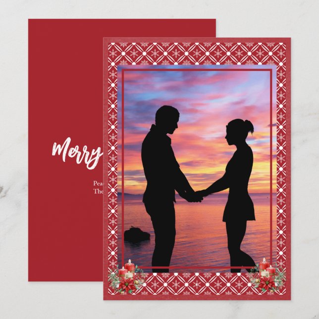 Cartes Pour Fêtes Annuelles Red Christmas One Photo Flèche de neige (Devant / Derrière)