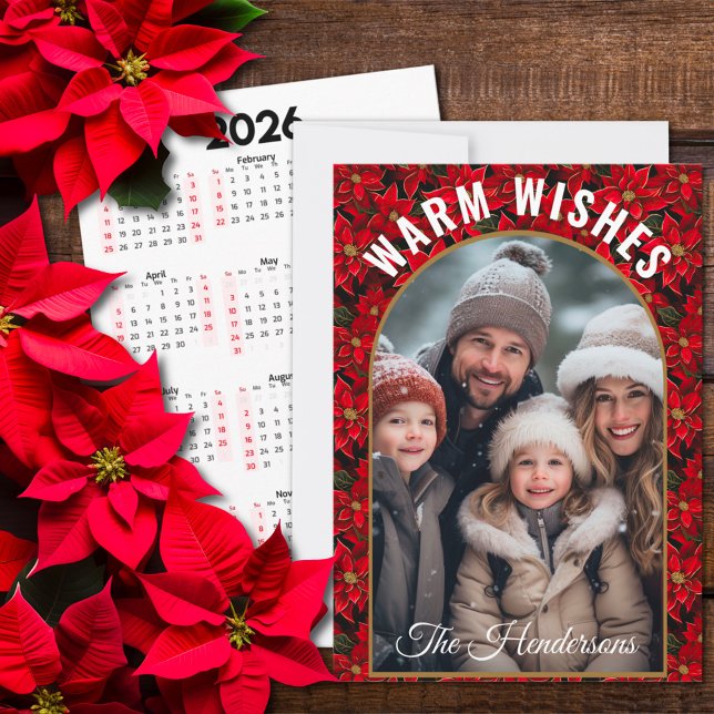 Cartes Pour Fêtes Annuelles Red Christmas Poinsettia Custom Photo Calendar (Créateur téléchargé)