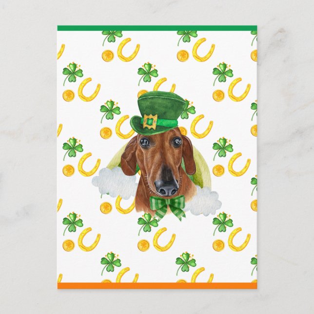 Cartes Pour Fêtes Annuelles Red Dachshund Shamrock St. Patricks Day (Devant)