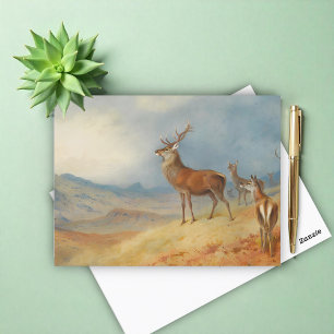 Cartes Pour Fêtes Annuelles Red Deer Dans Un Paysage Des Hautes Terres, Art