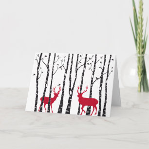 Cartes Pour Fêtes Annuelles Red deers in birch tree forest