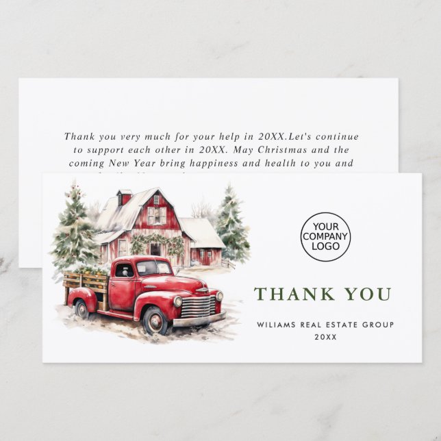 Cartes Pour Fêtes Annuelles Red Farm Truck Noël Accueil d'entreprise (Devant / Derrière)