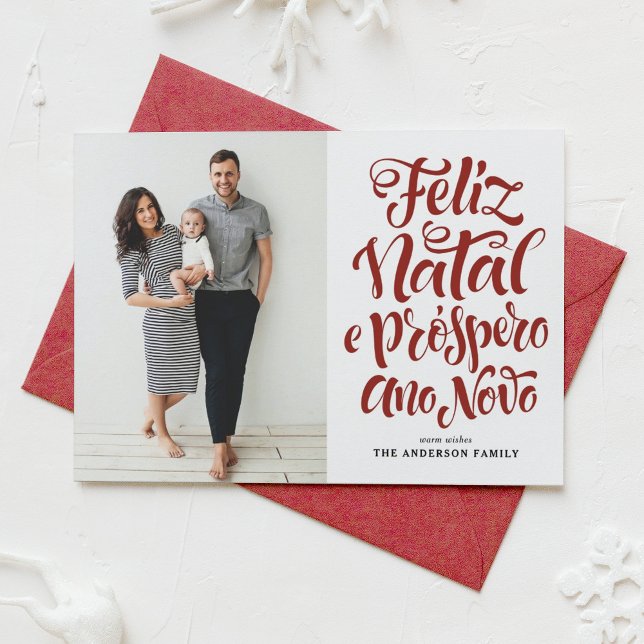 Cartes Pour Fêtes Annuelles Red Feliz Natal Calligraphie Noël Photo (Créateur téléchargé)
