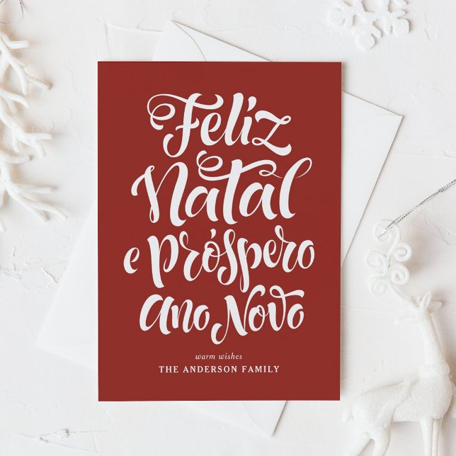 Cartes Pour Fêtes Annuelles Red Feliz Natal e Próspero Ano Calligraphie (Créateur téléchargé)