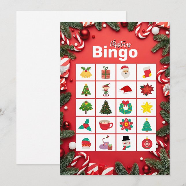 Cartes Pour Fêtes Annuelles Red Festin Fun Christmas Bingo Card (Devant / Derrière)