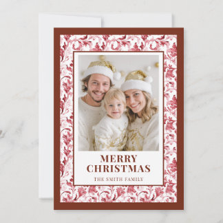 Cartes Pour Fêtes Annuelles Red Floral Toile Christmas Photo Holiday Card