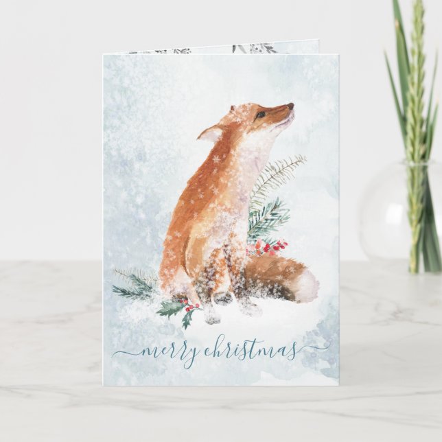 Cartes Pour Fêtes Annuelles Red Fox Christmas Winter Woodland Scène (Devant)