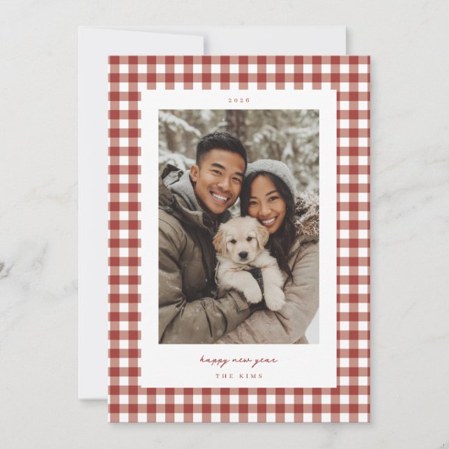 Cartes Pour Fêtes Annuelles Red Gingham New Year Photo (Devant)