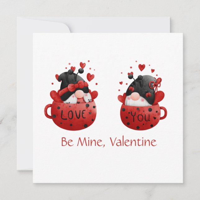 Cartes Pour Fêtes Annuelles Red Gnomes mignon Whimsical Adorable Saint Valenti (Devant)