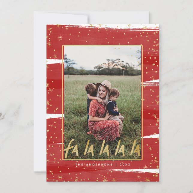 Cartes Pour Fêtes Annuelles Red & Gold Fa La La La La La Snowy Fête Noël (Devant)