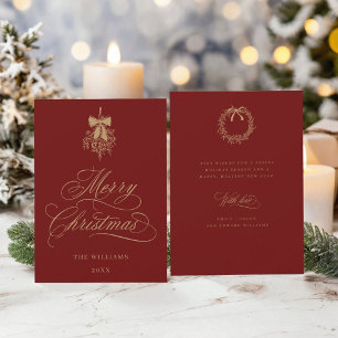 Cartes Pour Fêtes Annuelles Red & Gold Holly Berry Bouquet Appartement Noël