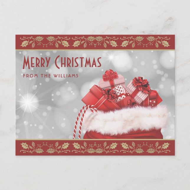 Cartes Pour Fêtes Annuelles Red Gold Holly présente Noël (Devant)